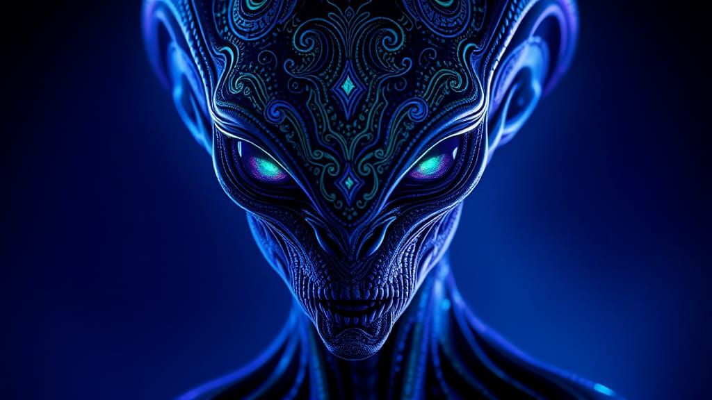 Otherworldly Alien Portrait with Bioluminescent Markings