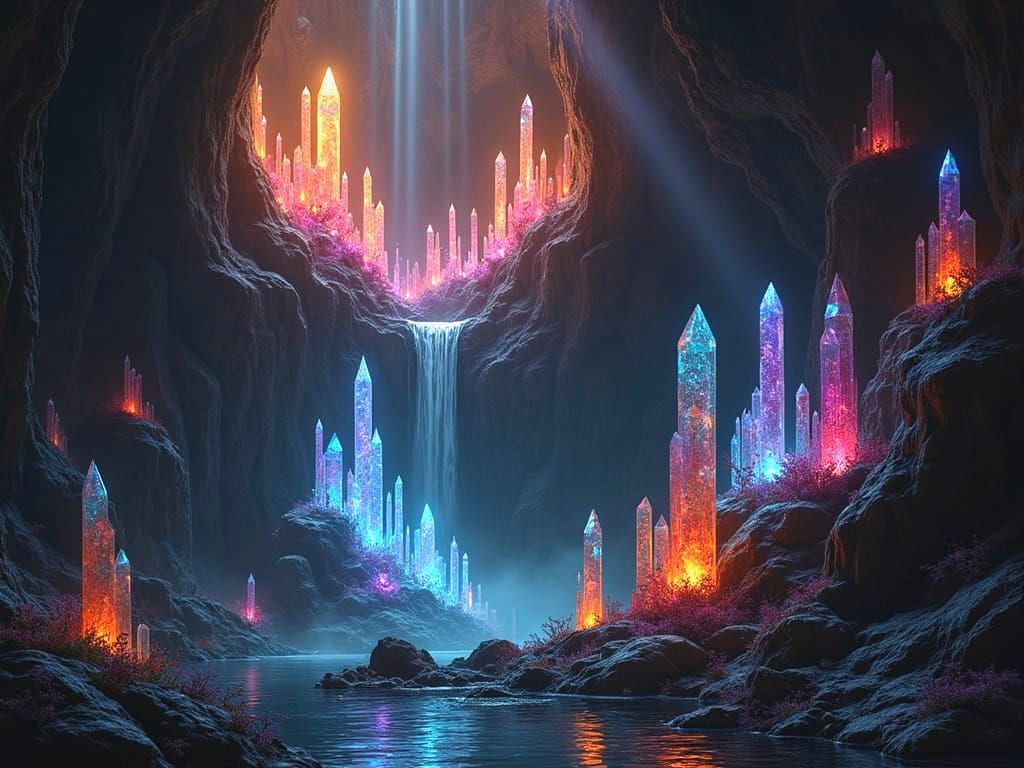 Subterranean Crystal Grotto in Visionary Art Style