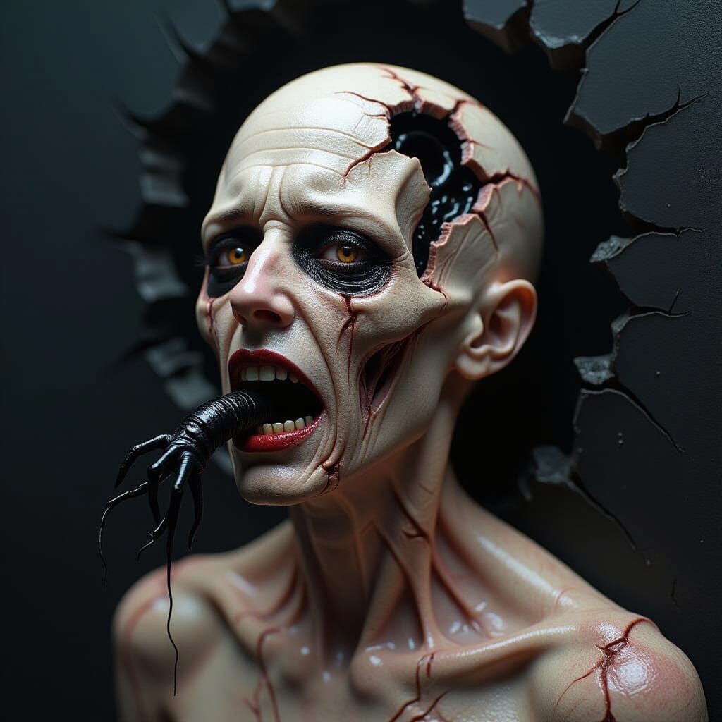 Surreal Horror Portrait of Agonized Face