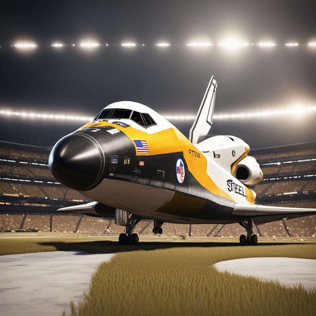 Steeler Space Shuttle on Football Field in CGI