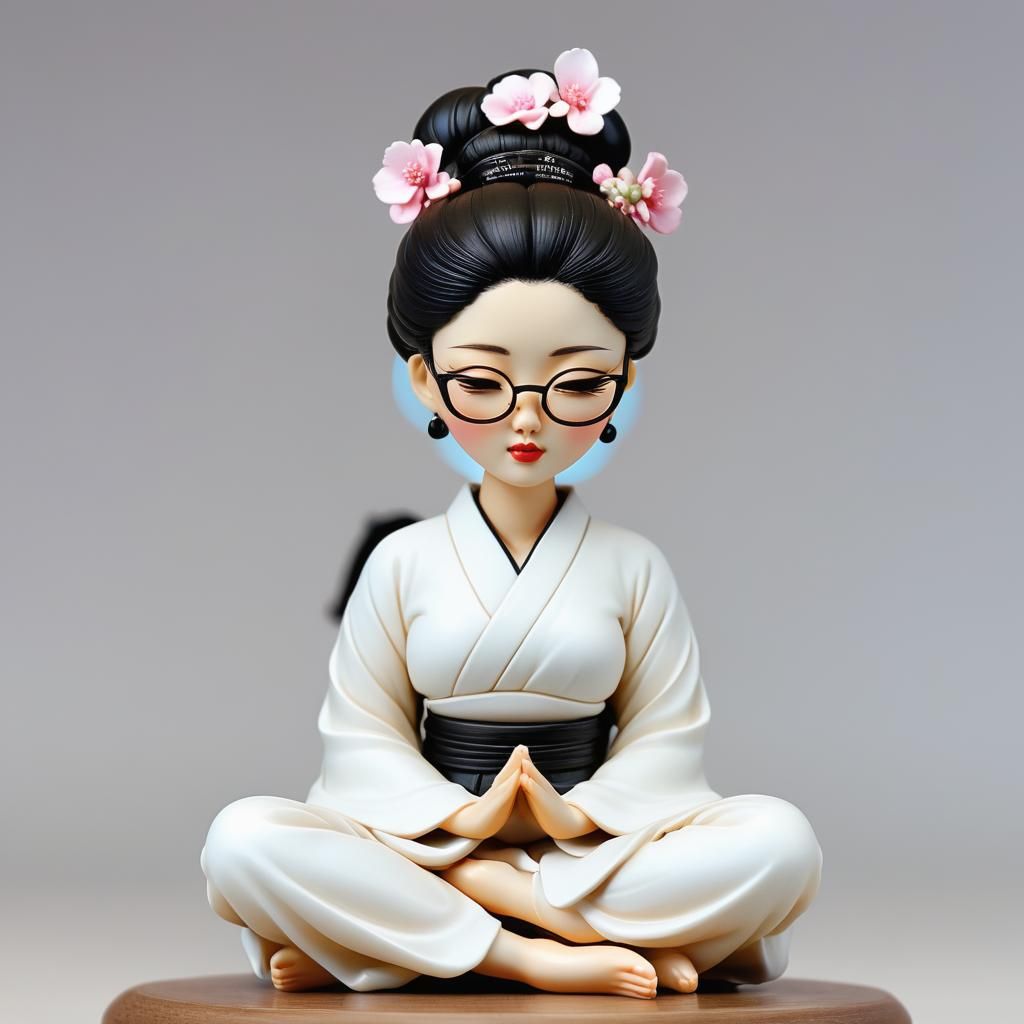 Korean Woman Figurine in Meditation: 3D Anime Art