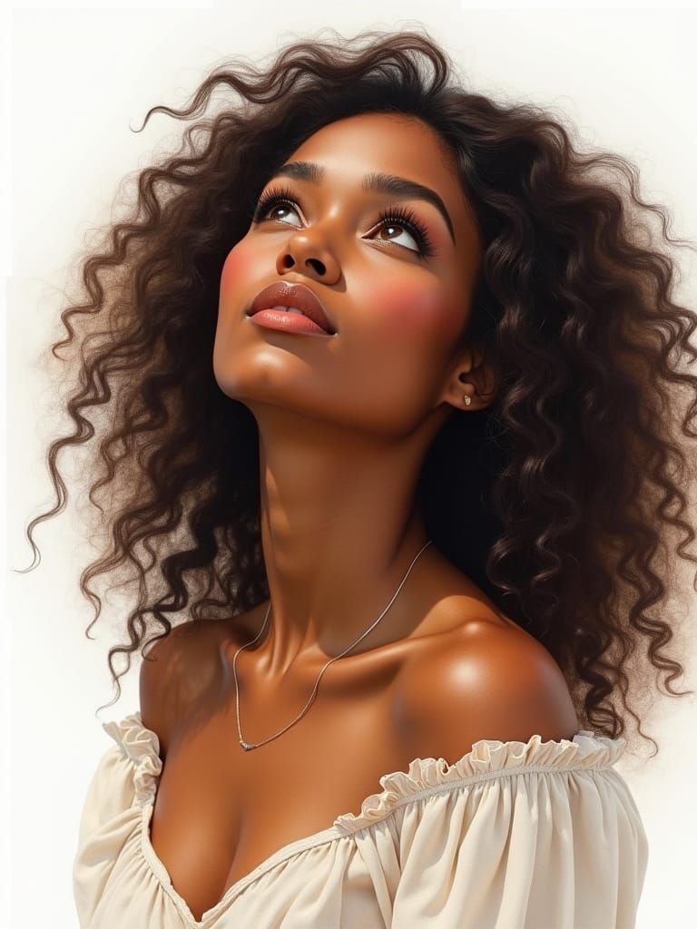 Dreamy Watercolor Portrait of a Contemplative Woman