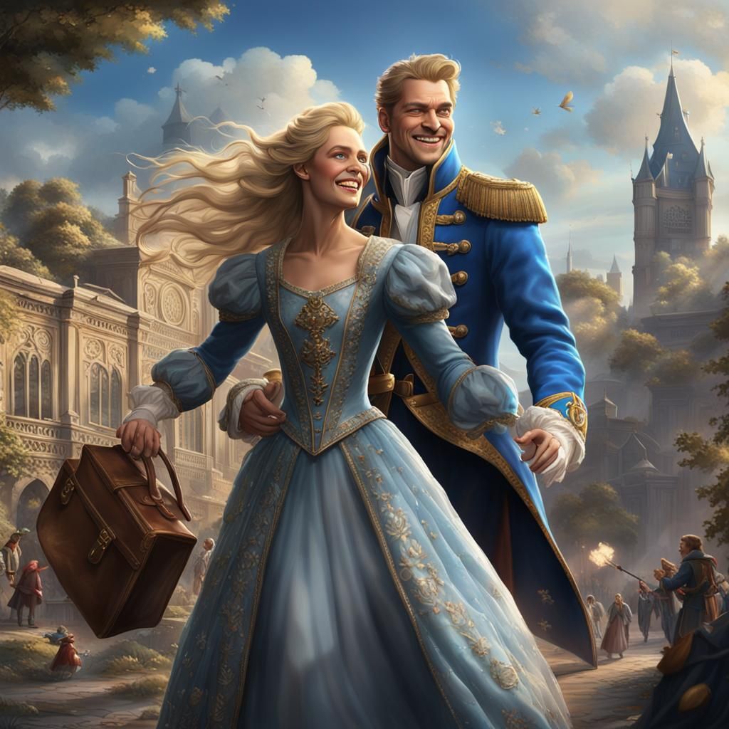 Blond Woman Surrounded by Admirers: Fantasy Art