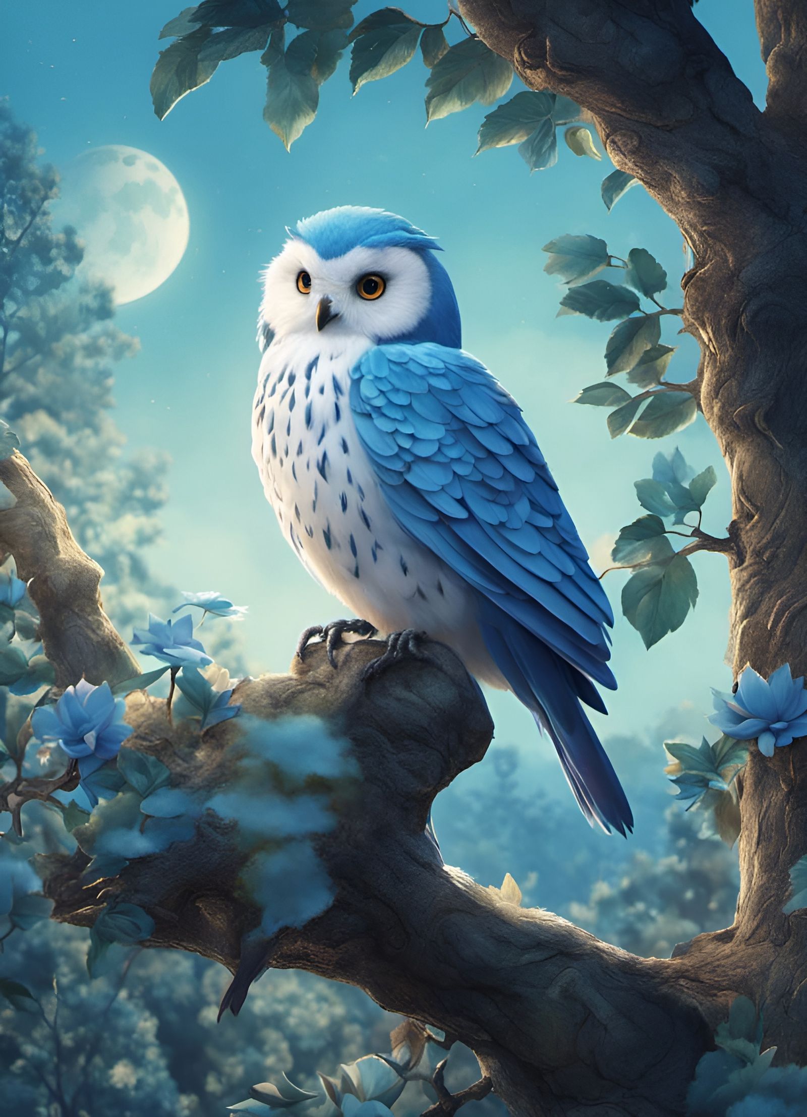 Blue and White Bird Storybook Illustration
