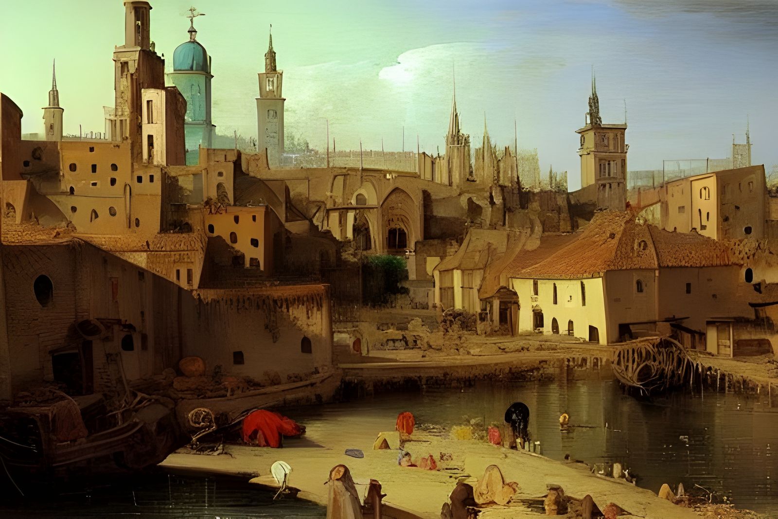 Medieval Slumscape in Oil Painting Style