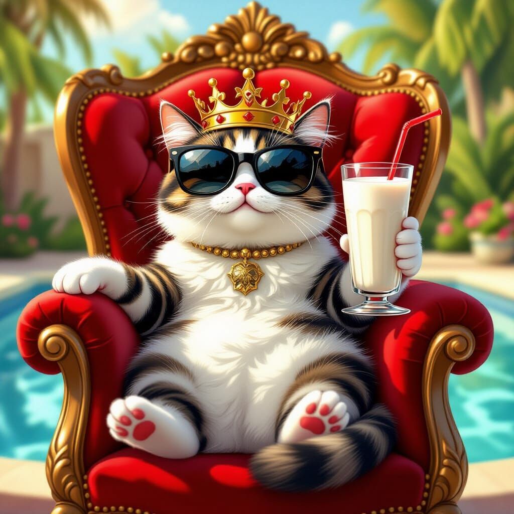 a relaxed cat sitting on an ornate red velvet chair.