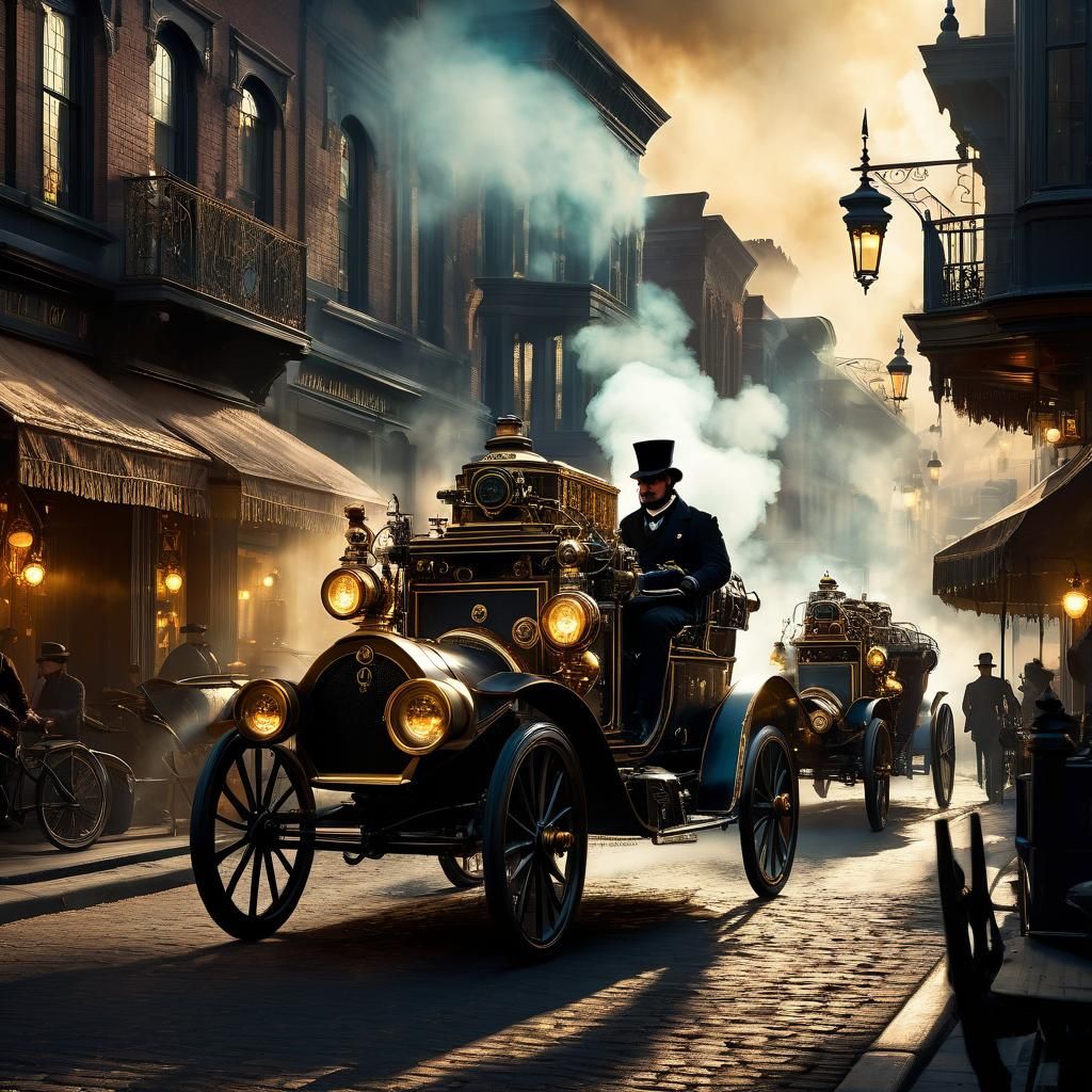 Steampunk City Street with Ornate Bicycles