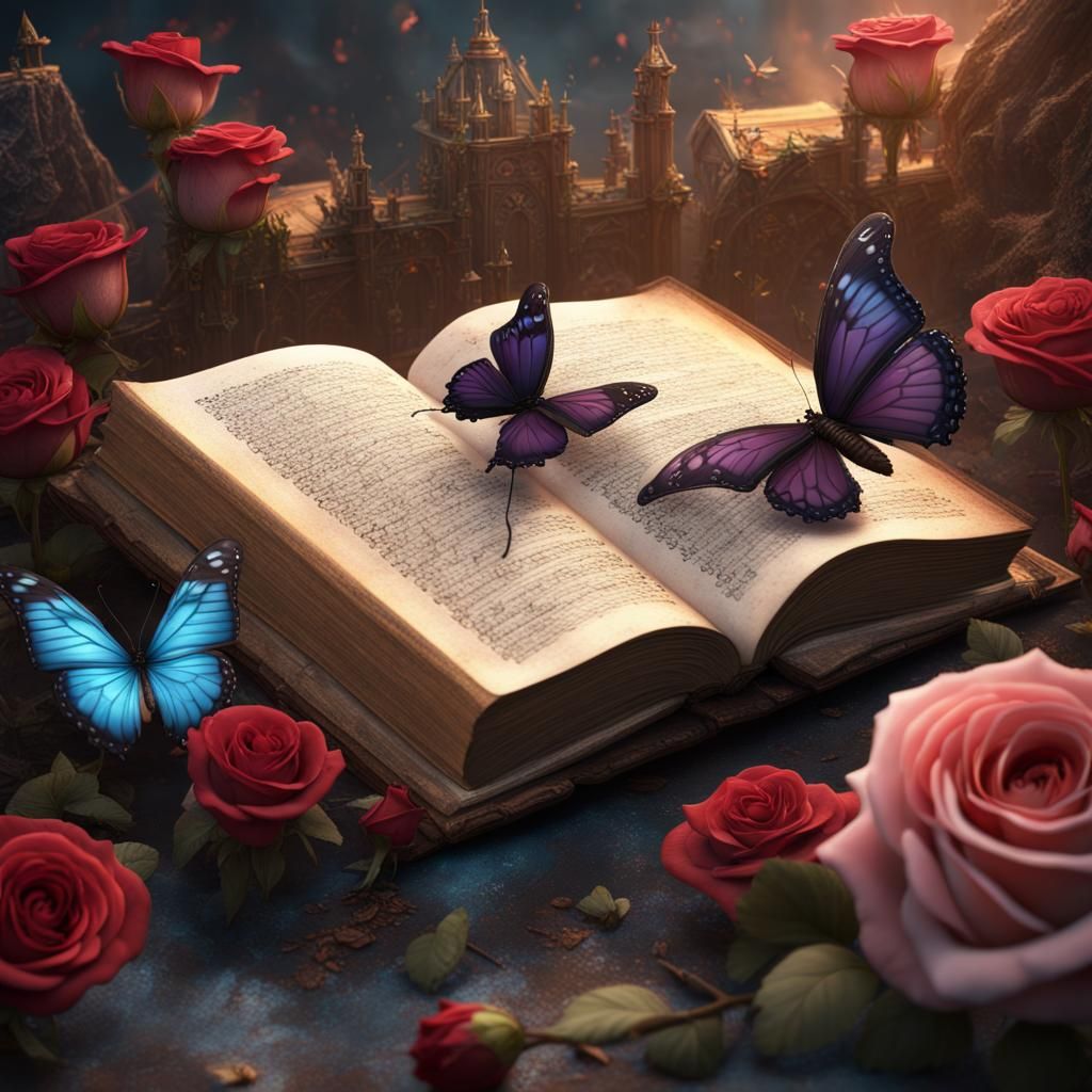 Detailed Matte Painting of Scriptures, Crosses, and Roses