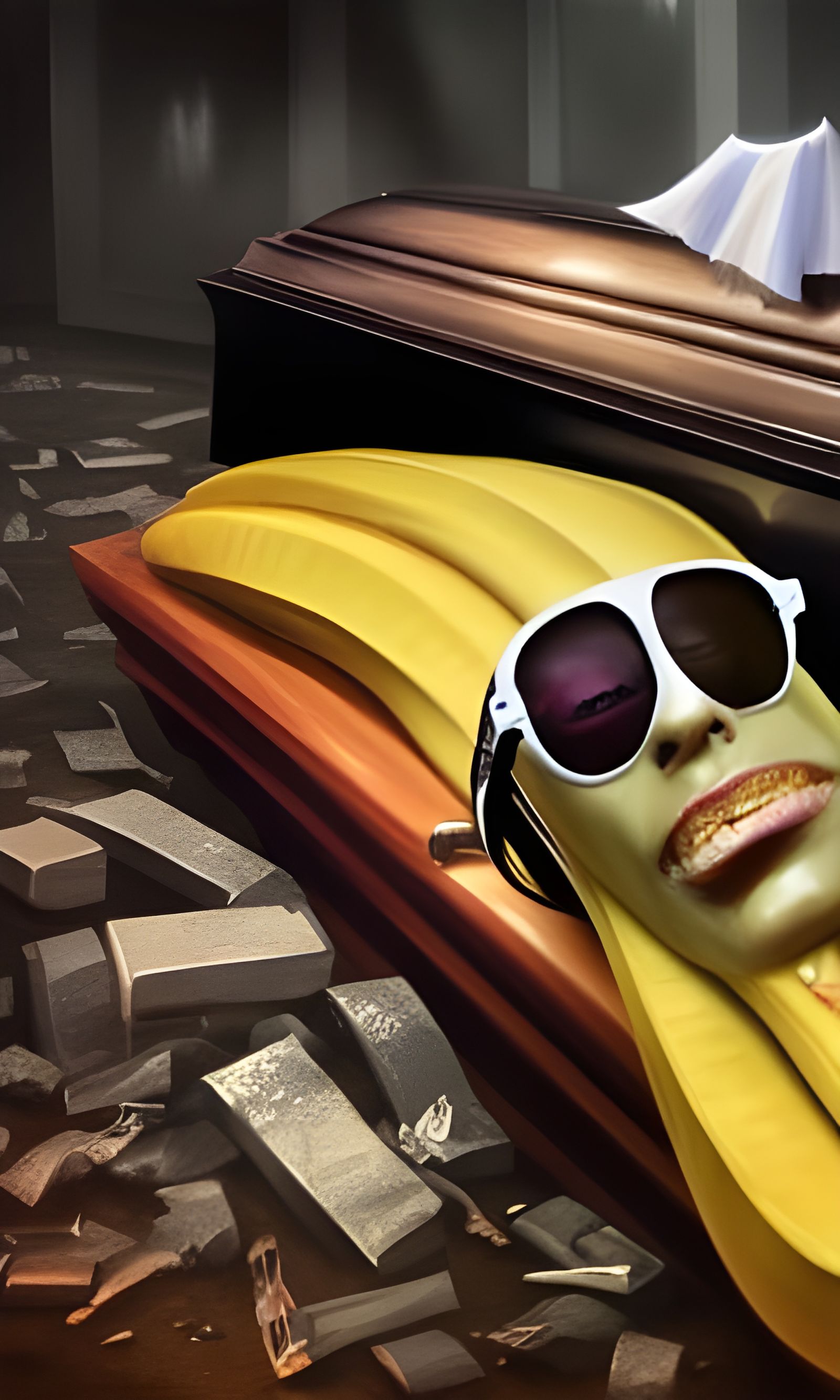 Sinister Banana Funeral in a Coffin