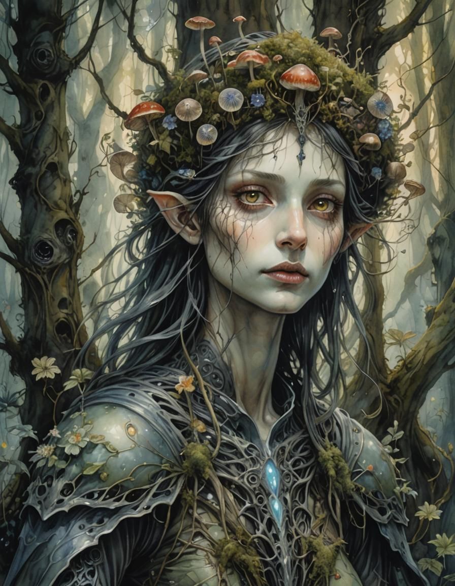 Enchanted Forest Portrait in Vibrant Watercolor Style