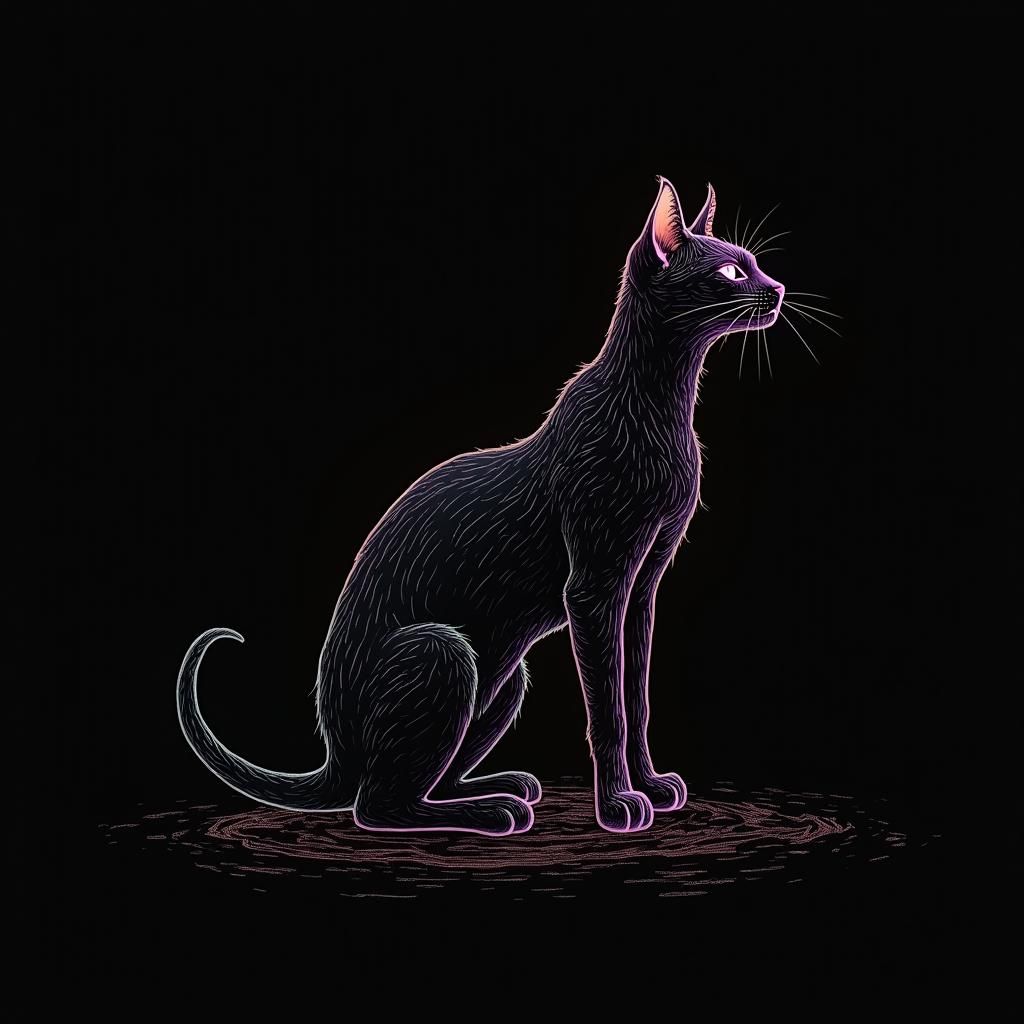 Stylized Cat Line Art in Matte Painting Aesthetic
