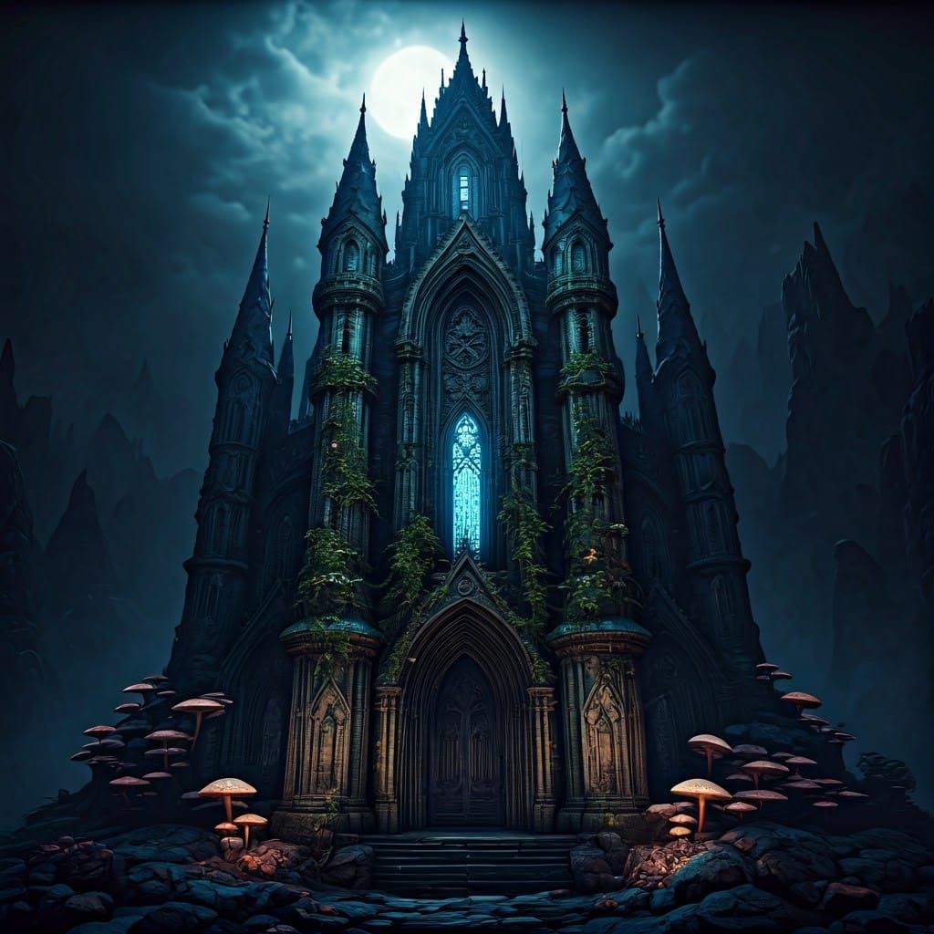 Mysterious Gothic Palace Under Dark Moonlit Skies