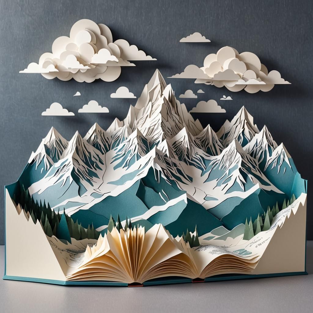 Snowy Mountain Range Pop-Up Book Illustration