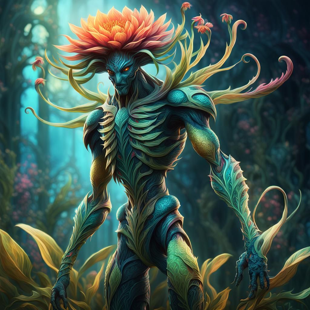 Nine-Foot Plant Creature in Botanical Fantasy Style