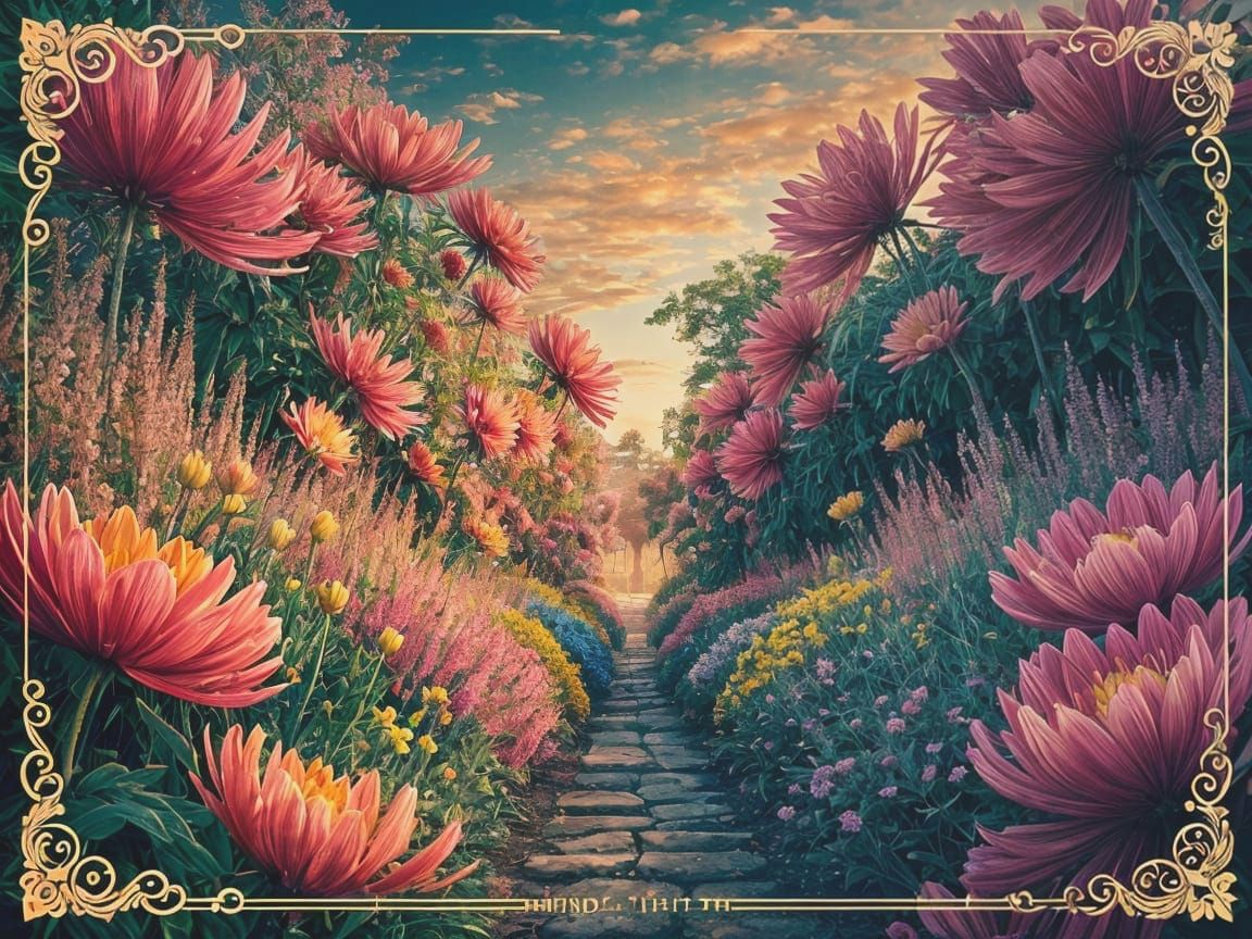 Surreal Spring Botanical Garden in Vibrant Glitch Art