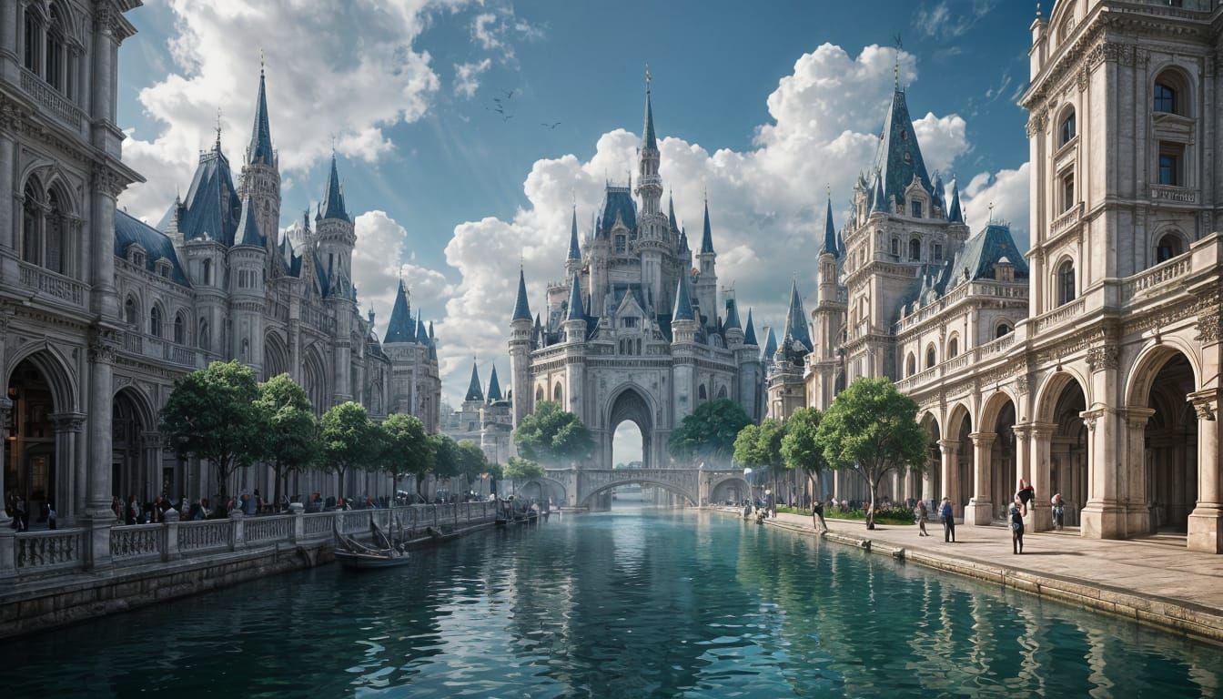 Enchanting Fantasy City with White Marble Architecture