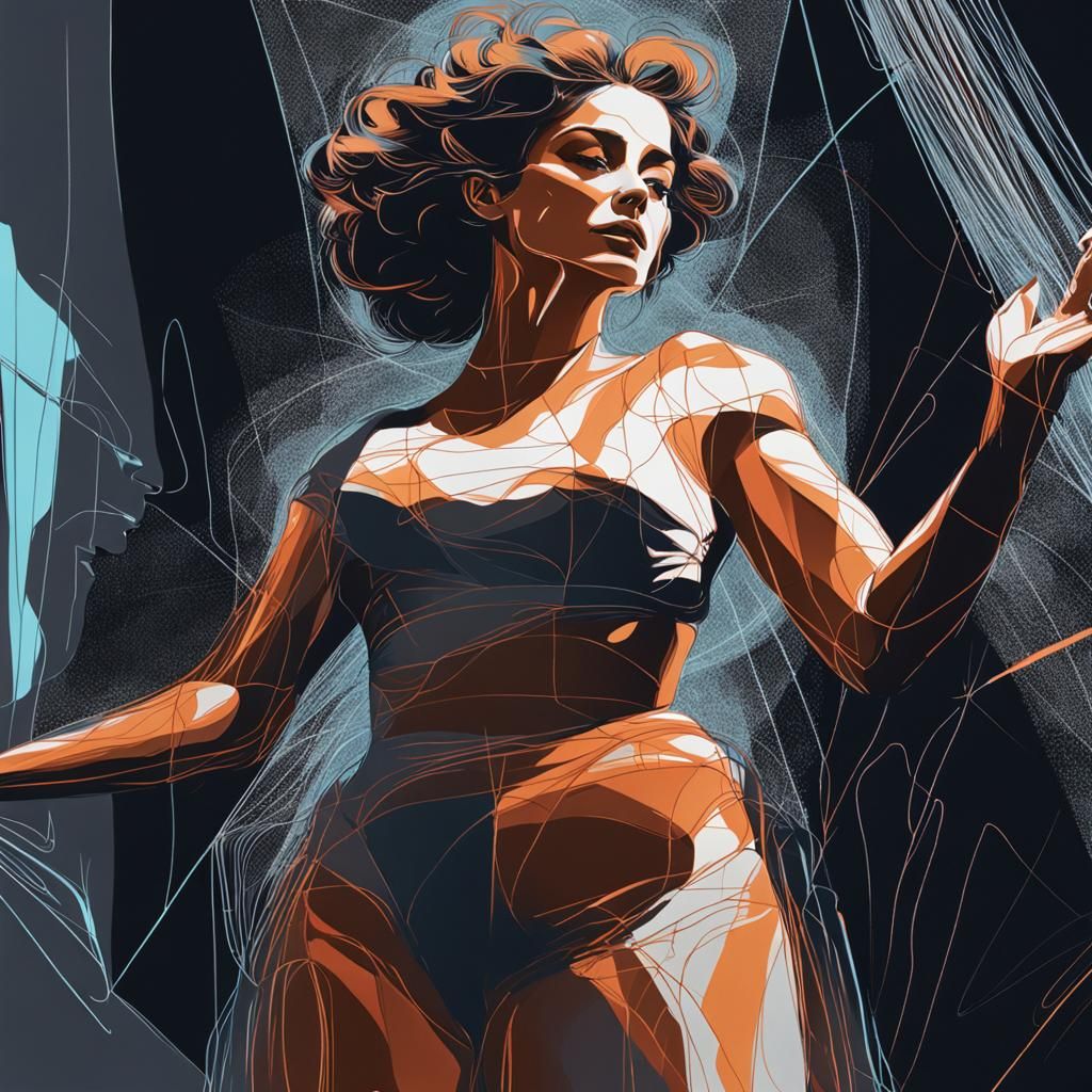 Neon Ink Drawing of a Beautiful Woman