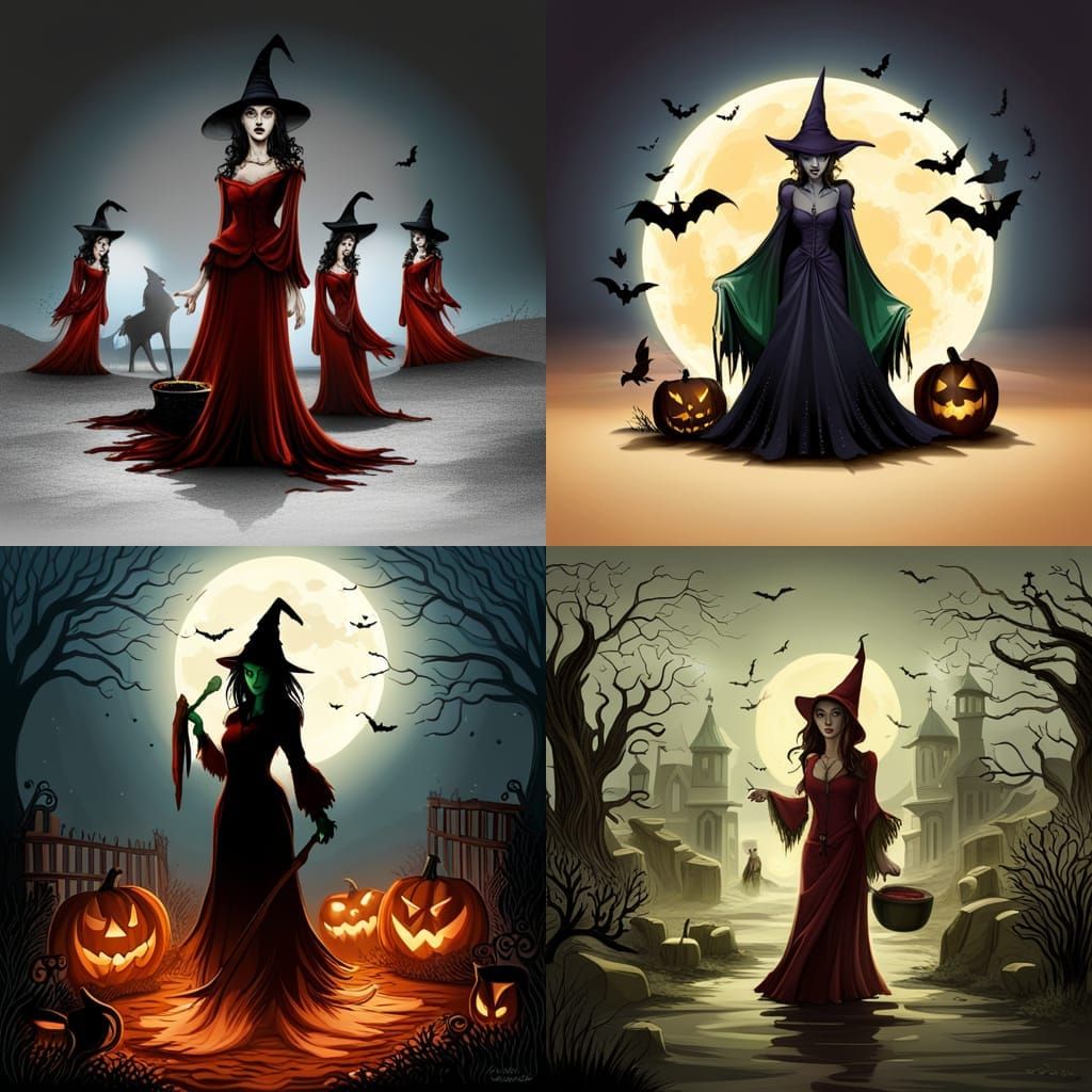 Eerie Halloween Witch Vector Art in Detailed Matte Style