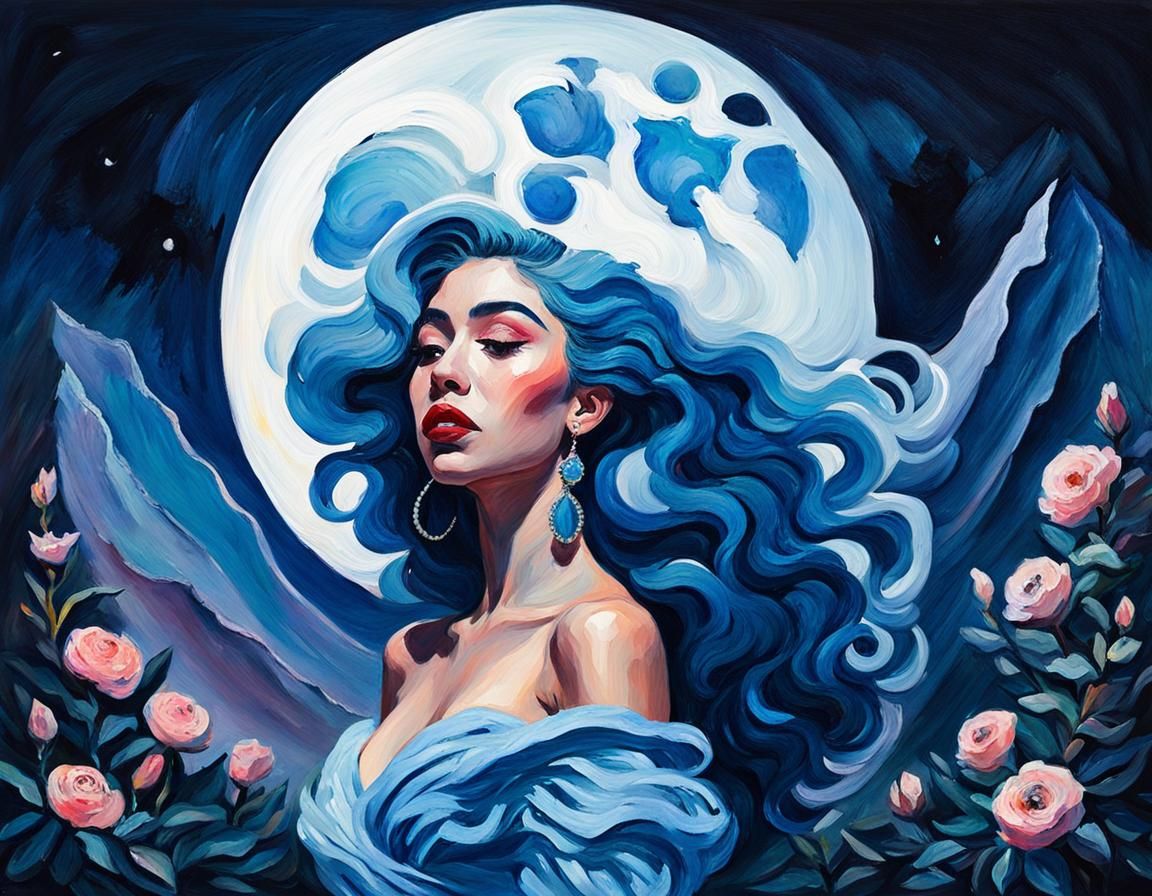Kali Uchis in Gouache Style Moonlight