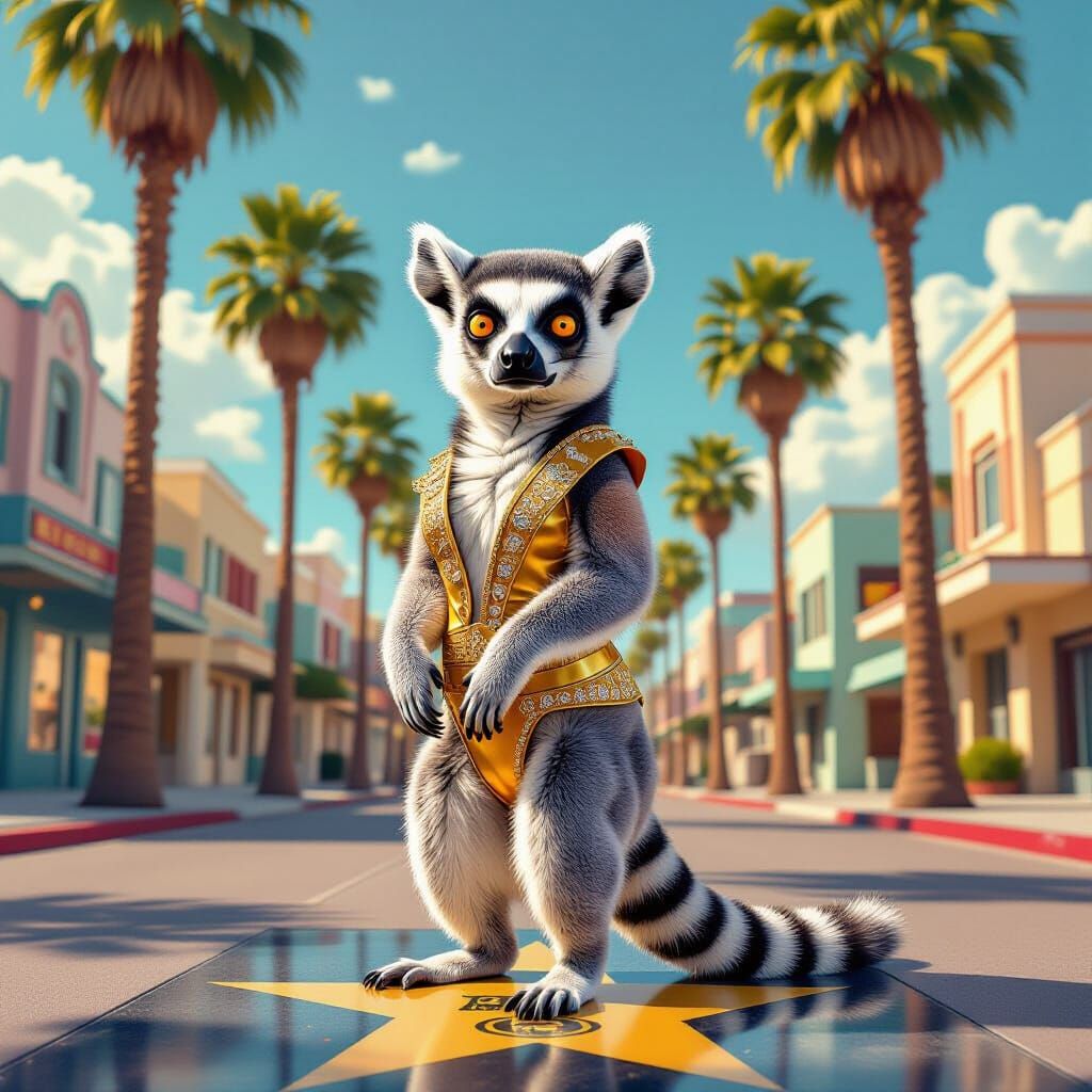 Ring-Tailed Lemur's Hollywood Debut in Digital Art Style