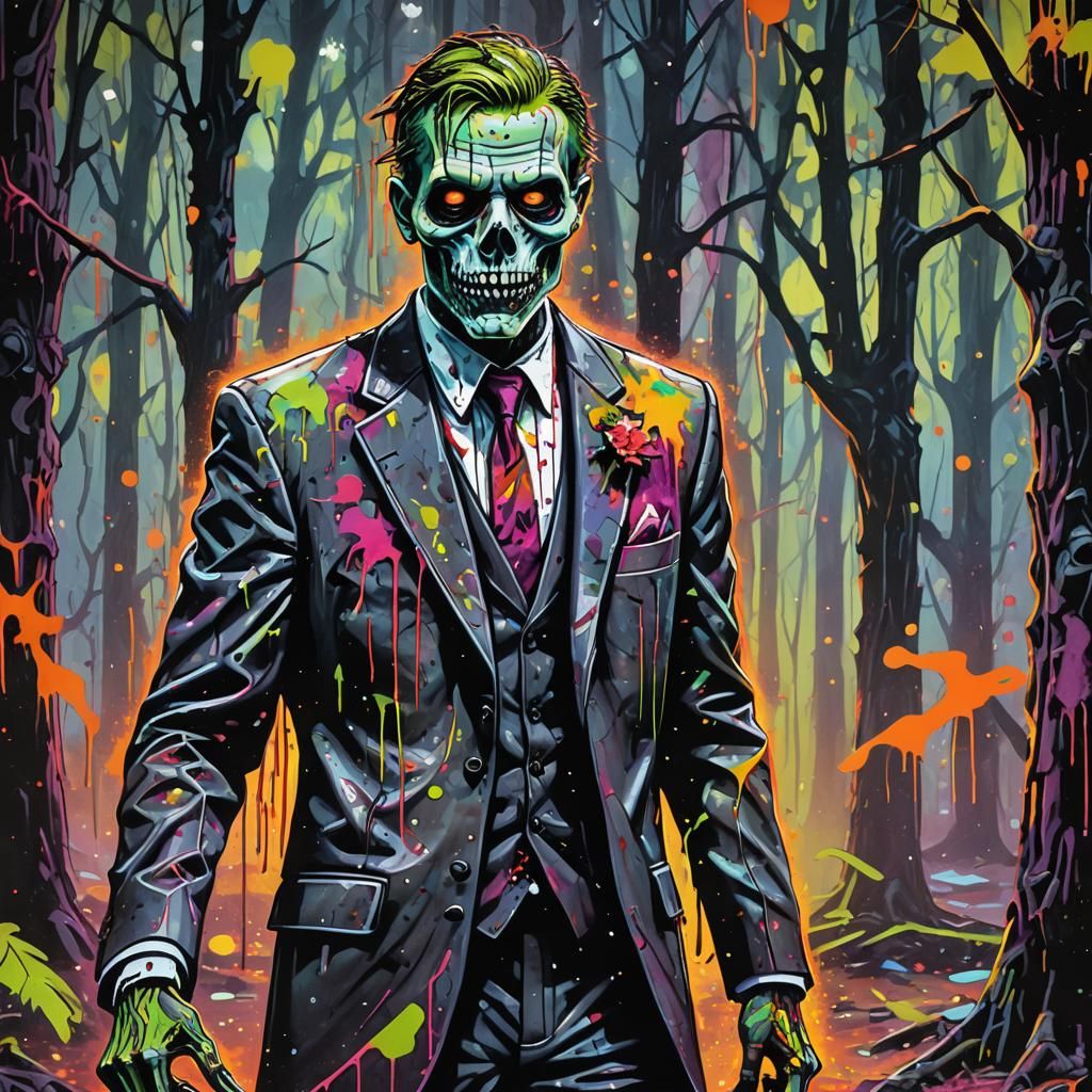 Undead Groom in Woods: Graffiti Street Art