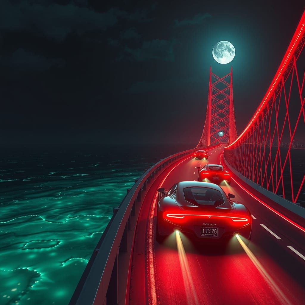 Neon Dreams: Futuristic Bridge of Light and Speed