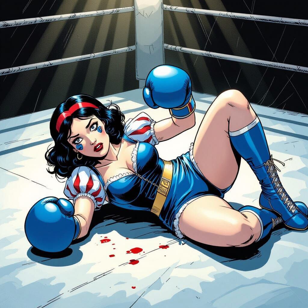 Snow White Unconscious in Boxing Ring, Comic Style