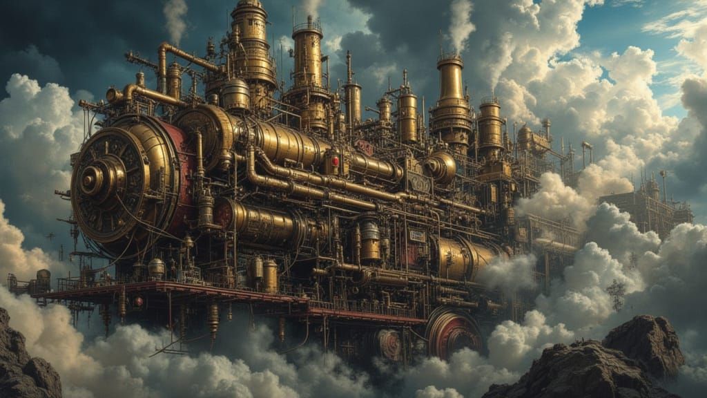 Colossal Steampunk Engine Reaching Skyward