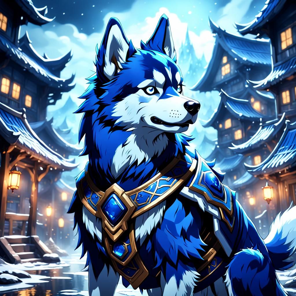 Anime Dark Blue Husky in Detailed Matte Painting
