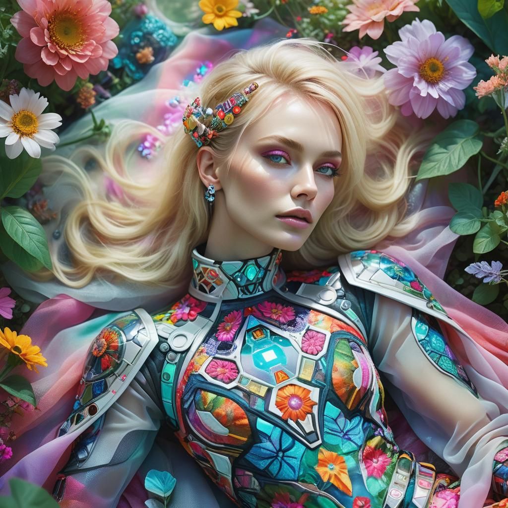 Russian Model in Futuristic Garden, Digital Art