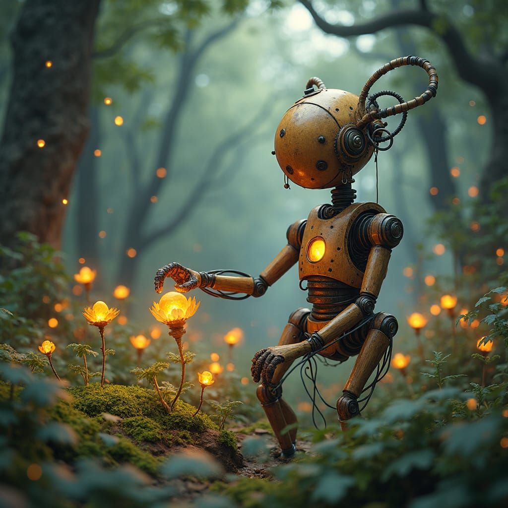 Clockwork Automaton in Glowing Garden: Matte Painting