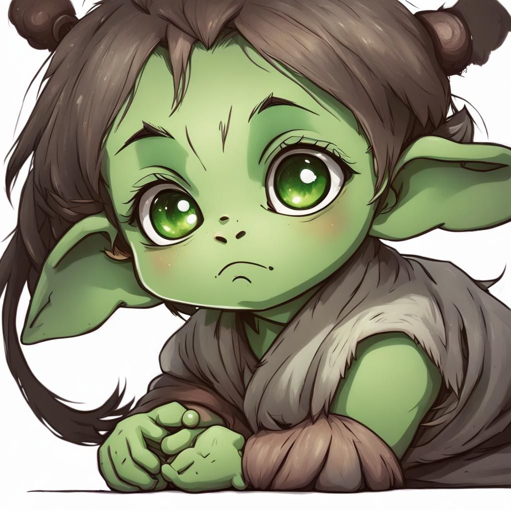 a cute female orc baby with big green eyes