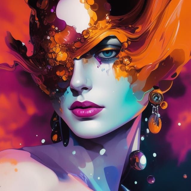 Orange and Purple Portrait in Art Nouveau Style