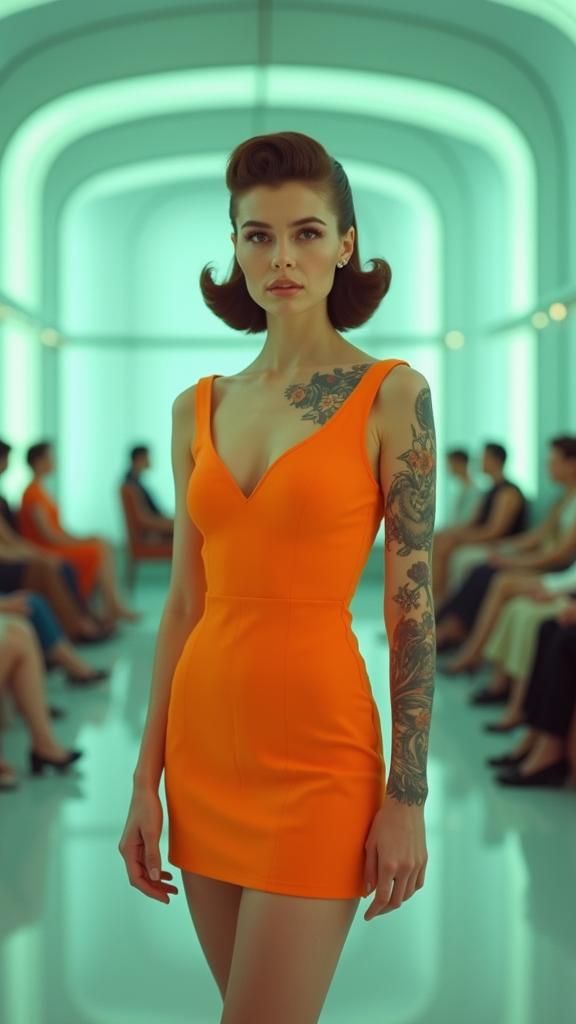 Stylish Woman in Retro-Futuristic 1950s Setting