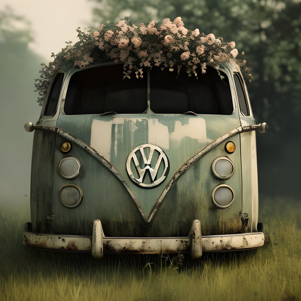 Abandoned VW Beetle in Vintage Photograph Style