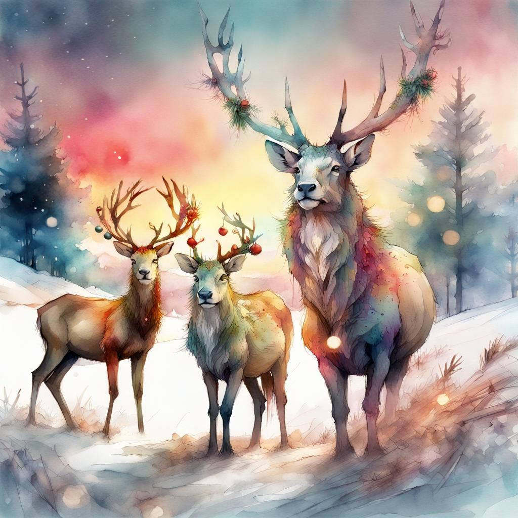 Festive Animals Celebrate Christmas in Watercolor