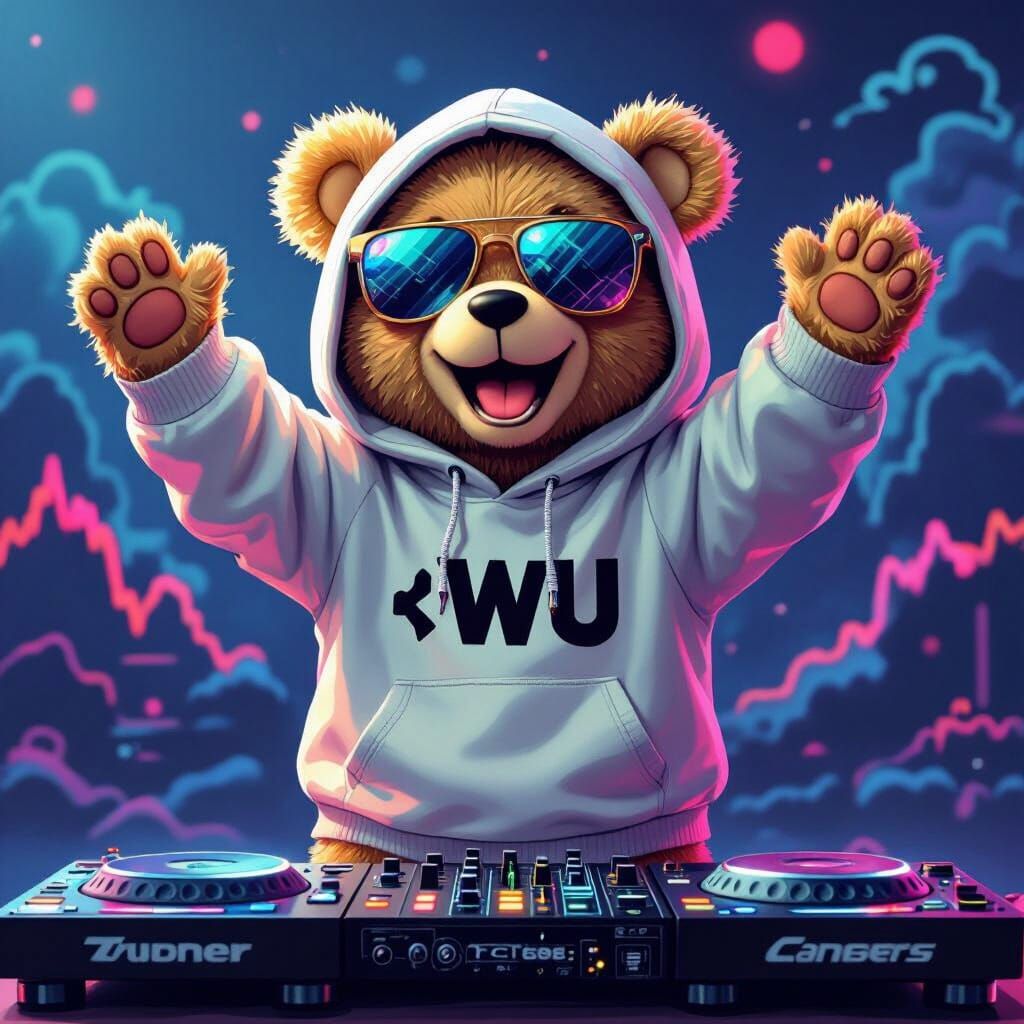 Teddy Bear DJ in Futuristic Neon Style