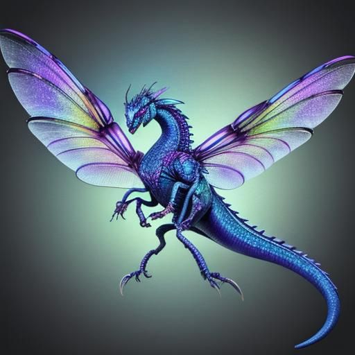 Dragon with Iridescent Dragonfly Wings