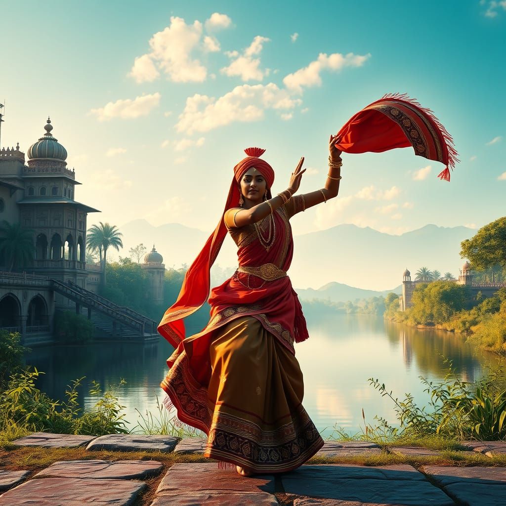 Rajasthani Folk Dancer in Fantastical Matte Painting