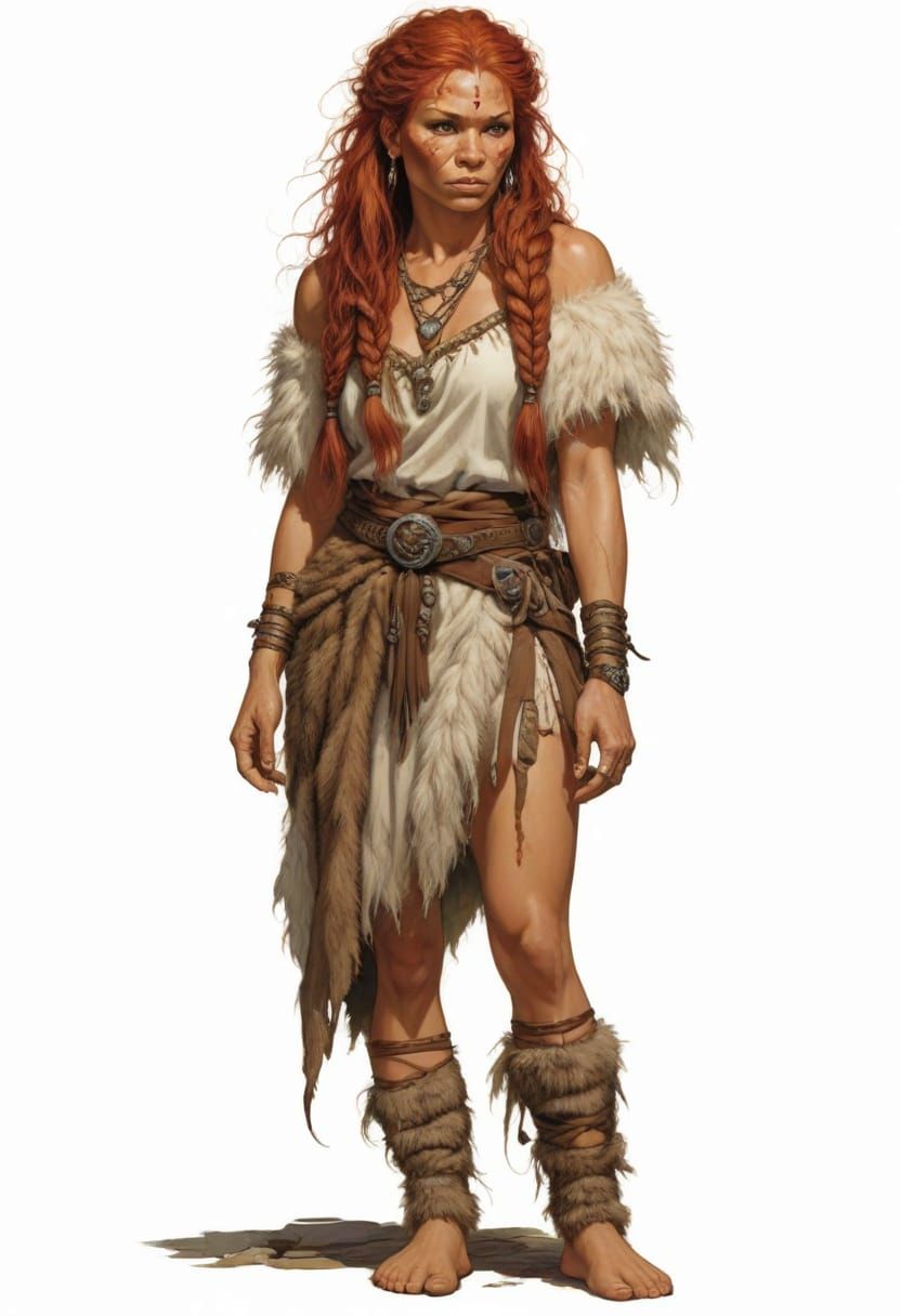 Heroic Cavewoman Child Illustration in Vallejo Style