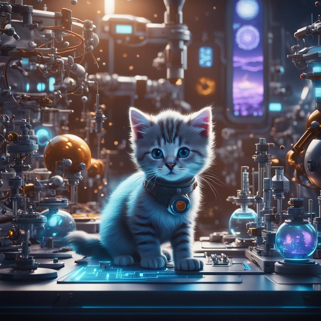 Kitten Scientist in High-Tech Lab: Fantasy Concept Art
