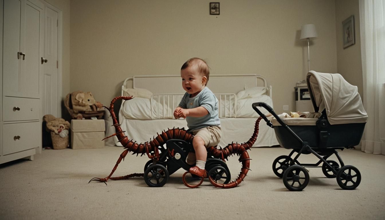 Prehistoric Centipede in Baby's Room: Cinematic Film Still