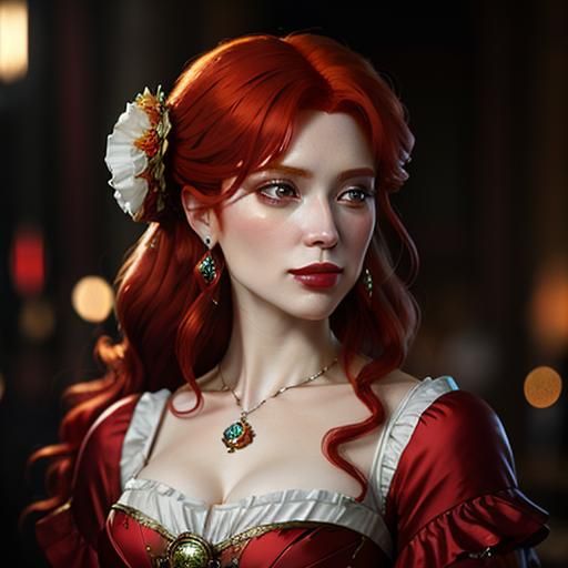 Rococo Portrait of a Red-Haired Woman in Oil