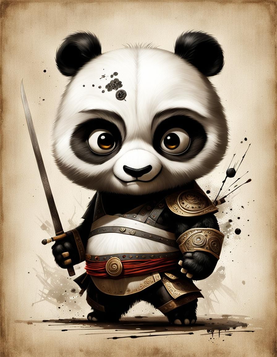 Demonic Cyborg Panda Portrait in Hyperrealistic Style