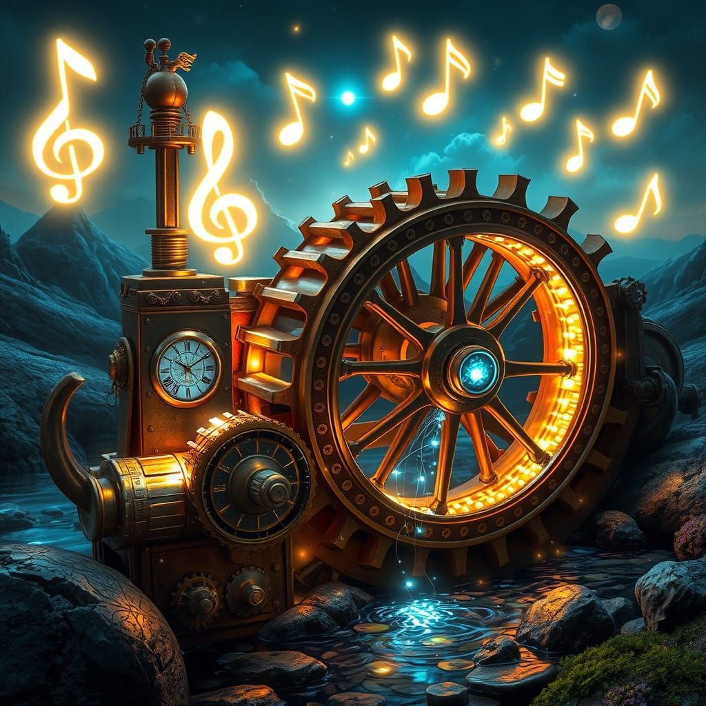 Surreal Steampunk Waterwheel Radiates Magical Energy
