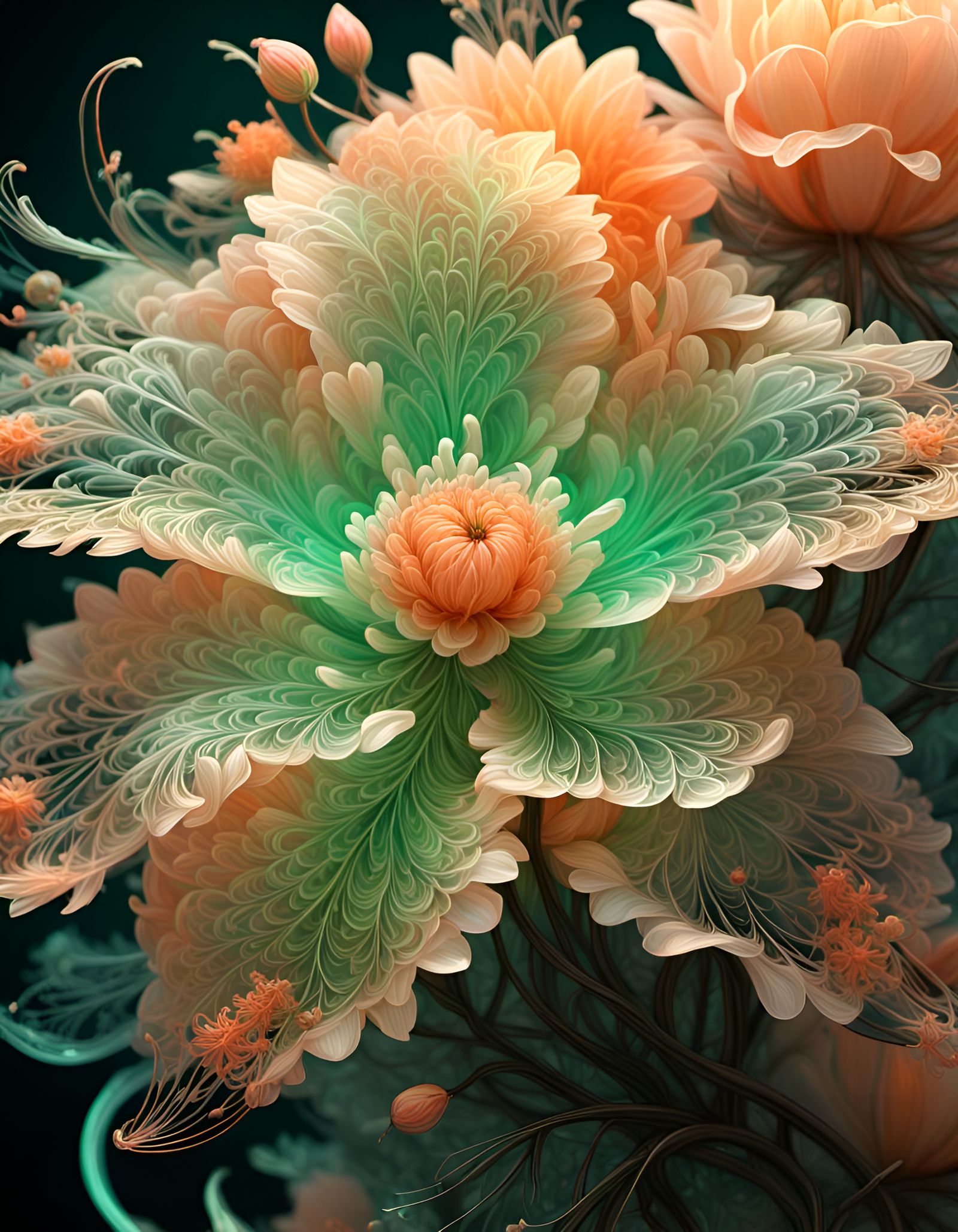 Bioluminescent Filigree Flower in Fluorescent Colors