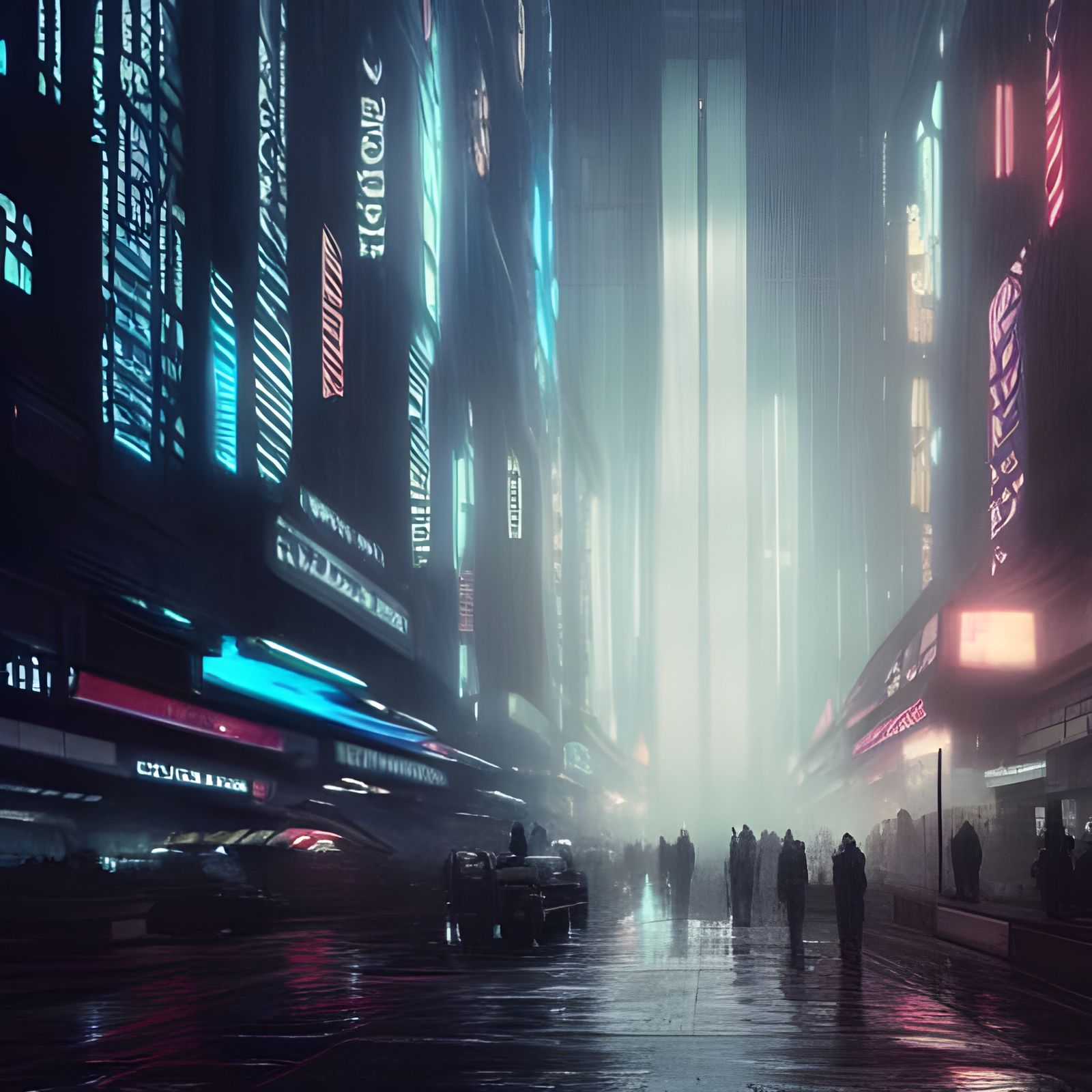 Dystopian Future City in Cyberpunk Style, Hyperrealistic