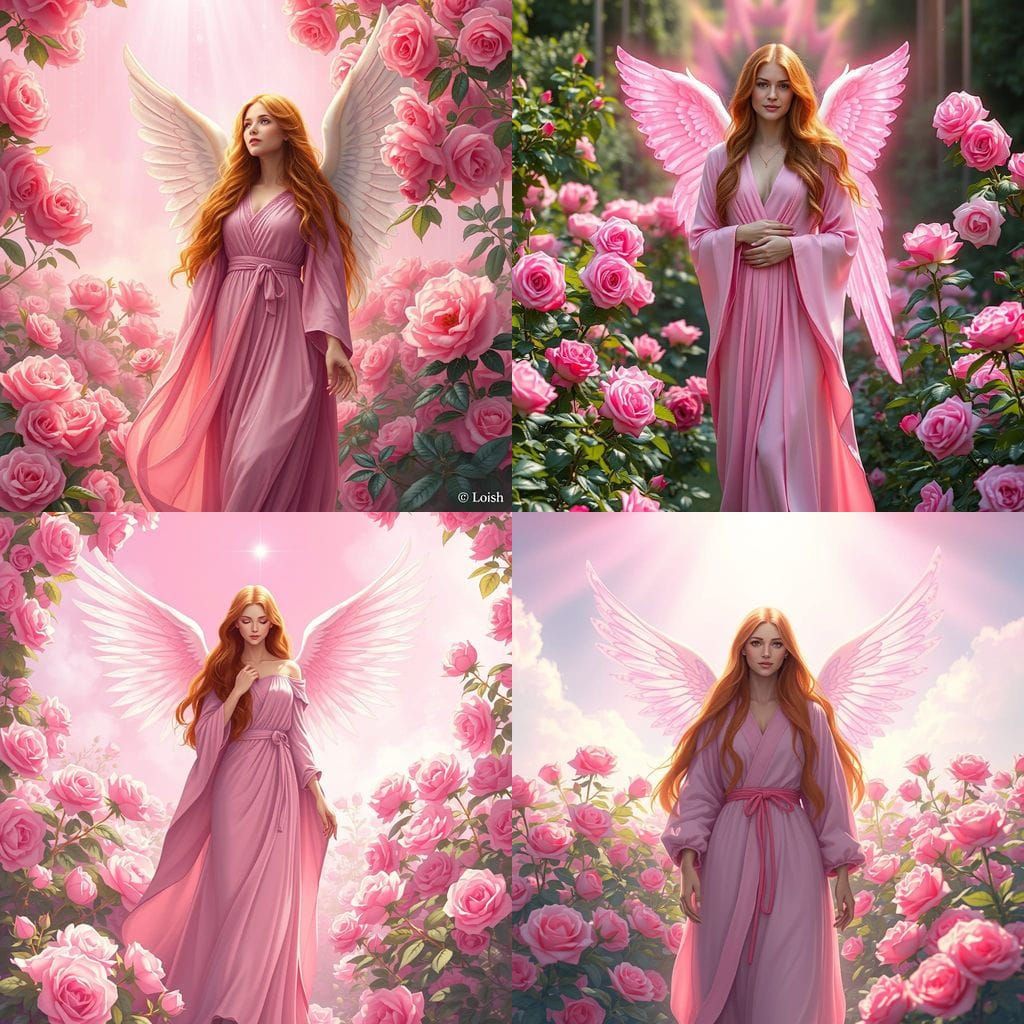 Archangel Mariel in a Pink Rose Garden