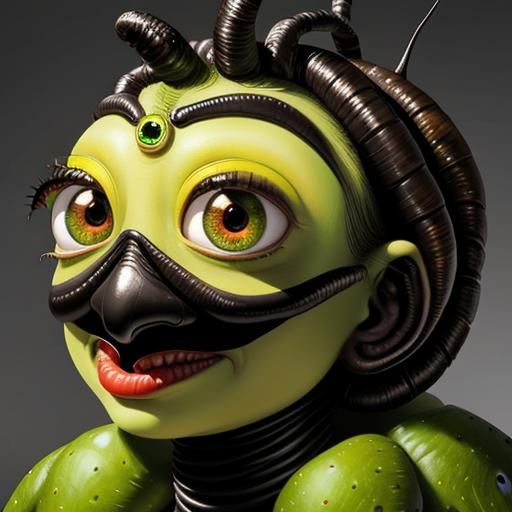 Surreal Bug on Vegetable: Digital Art with Spiral Eyes