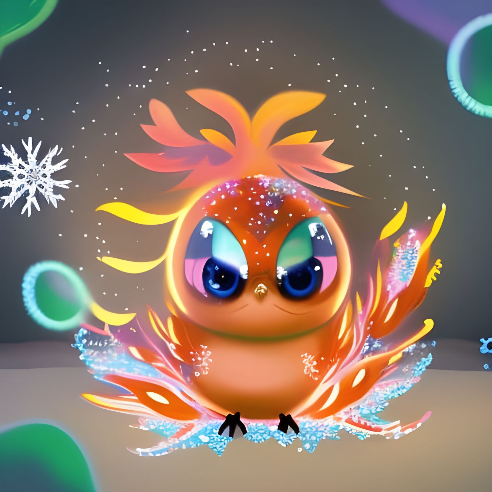 Adorable Baby Phoenix Bird with Luminous Crystals